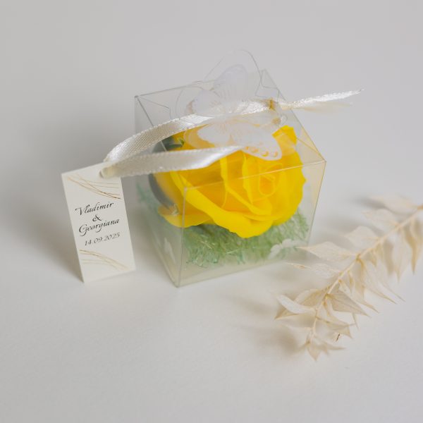 Mărturie handmade pentru nuntă/botez - trandafir galben - imagine 4
