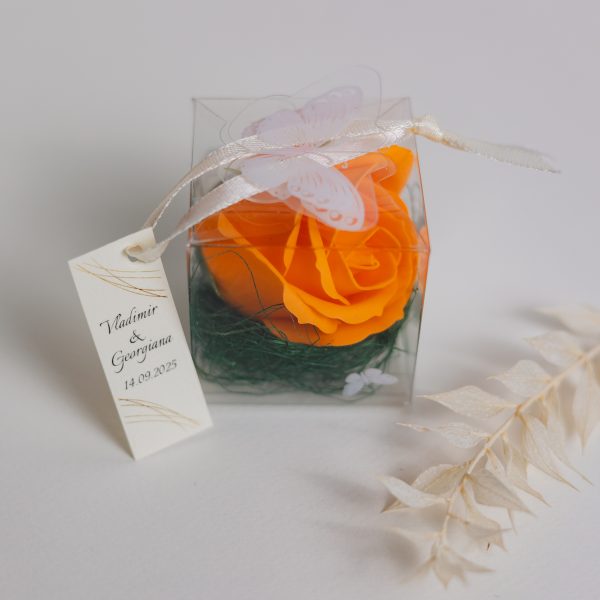 Mărturie handmade pentru nuntă/botez - trandafir portocaliu - imagine 4