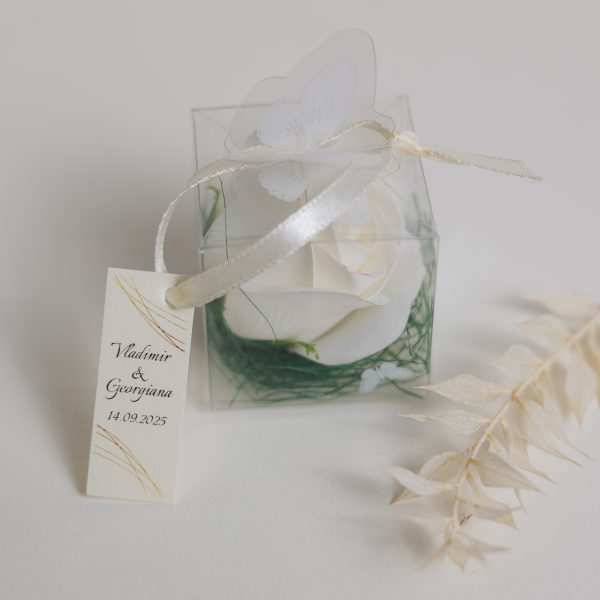 Mărturie handmade pentru nuntă/botez - trandafir alb - imagine 4
