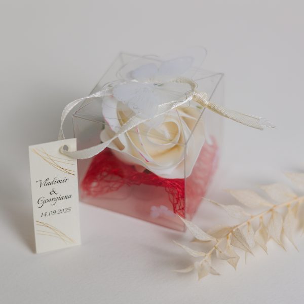 Mărturie handmade pentru nuntă/botez - trandafir alb - imagine 3