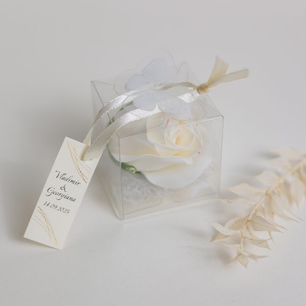 Mărturie handmade pentru nuntă/botez - trandafir alb - imagine 2