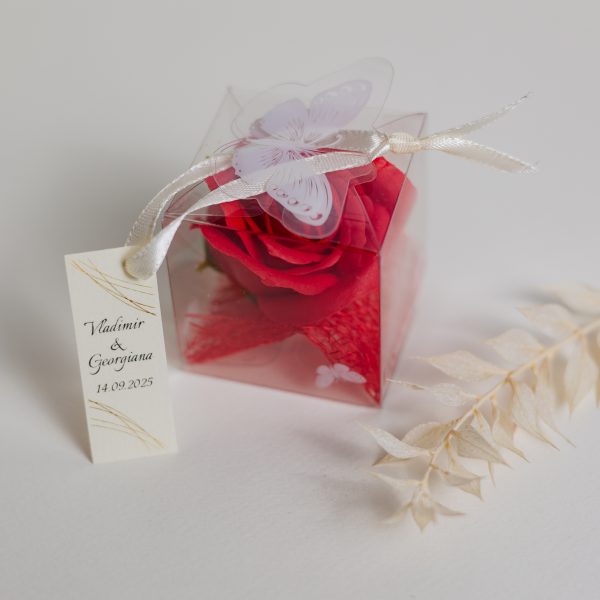 Mărturie handmade pentru nuntă/botez - trandafir roșu - imagine 4