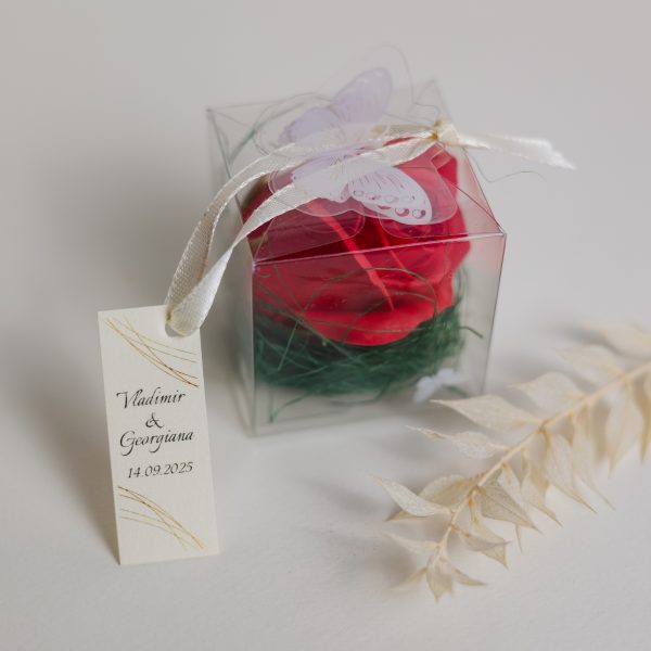 Mărturie handmade pentru nuntă/botez - trandafir roșu - imagine 3