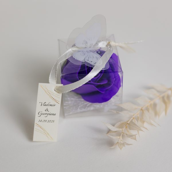 Mărturie handmade pentru nuntă/botez - trandafir mov