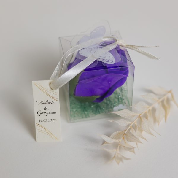 Mărturie handmade pentru nuntă/botez - trandafir mov - imagine 4
