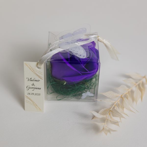 Mărturie handmade pentru nuntă/botez - trandafir mov - imagine 2