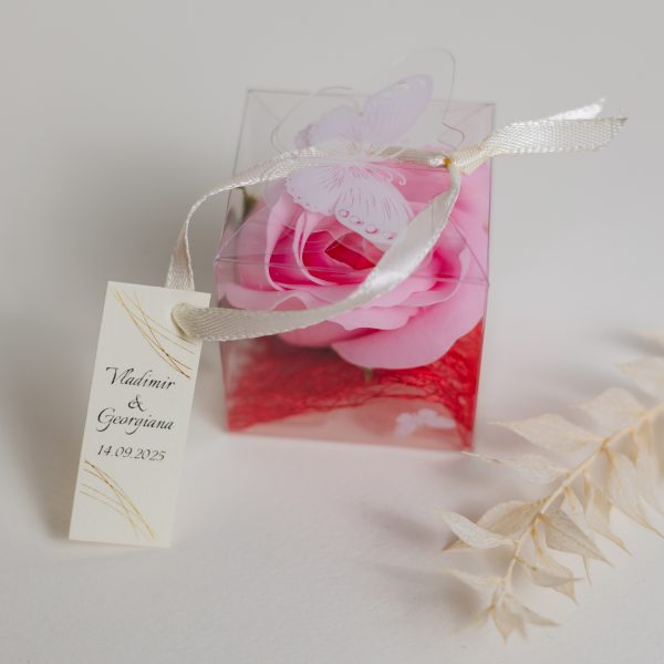 Mărturie handmade pentru nuntă/botez - trandafir roz - imagine 4