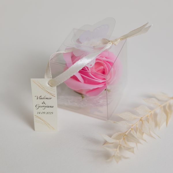 Mărturie handmade pentru nuntă/botez - trandafir roz - imagine 3