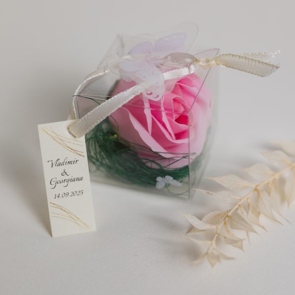 Mărturie handmade pentru nuntă/botez - trandafir roz