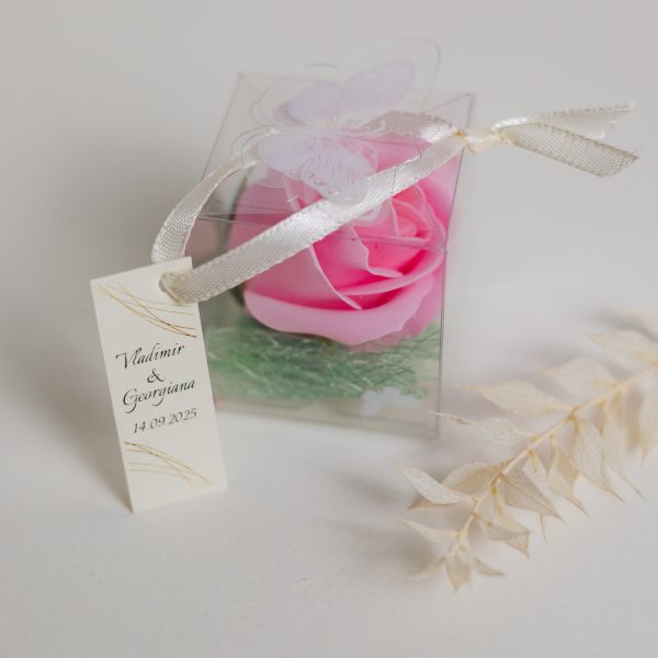 Mărturie handmade pentru nuntă/botez - trandafir roz - imagine 2