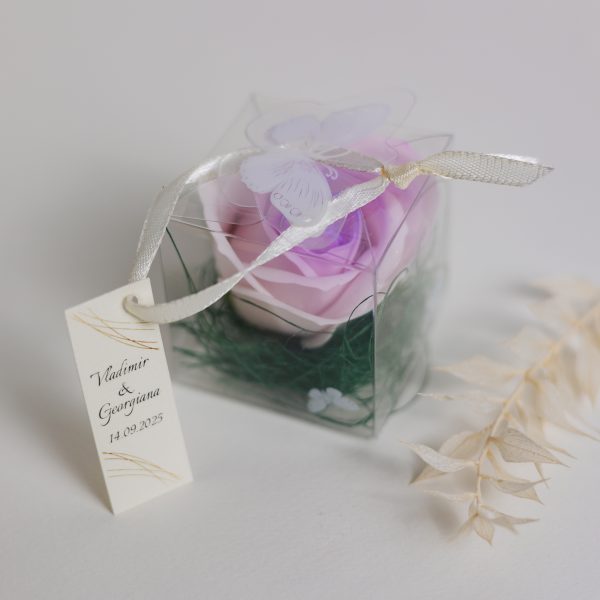 Mărturie handmade pentru nuntă/botez - trandafir lila