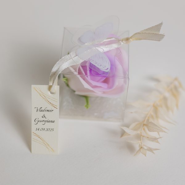 Mărturie handmade pentru nuntă/botez - trandafir lila - imagine 3