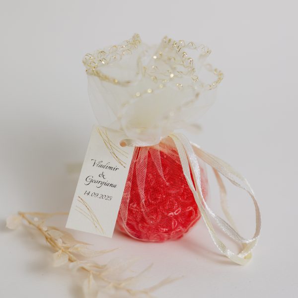 Mărturie handmade pentru nuntă/botez - lumânare rotundă - imagine 3