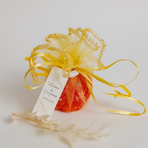 Mărturie handmade pentru nuntă/botez - lumânare rotundă - imagine 2